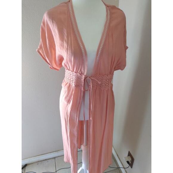 Love Tree Midi Duster Topper Coral Sz L Beach Boho Fairy - Picture 1 of 12